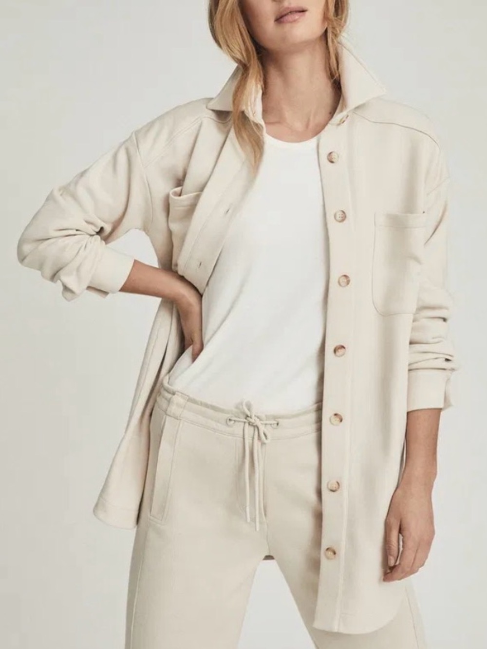 Reiss Cream Button-Front Utility Jacket